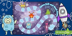 Space-Themed Roll and Read: Phase 2 Tricky Words Game