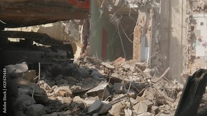 demolition of the building, demolition work, excavator at work, tracks