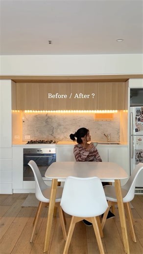 Gimy Samarasekara on Instagram: "From empty to cozy 🤍 I didn’t change the kitchen. I changed how it feels. Warm lights, simple details, and little things that make it feel like home ✨ This is your sign to take it slow and style with love. #beforeandafter #kichendesign #cozykitchen #minikitchen"
