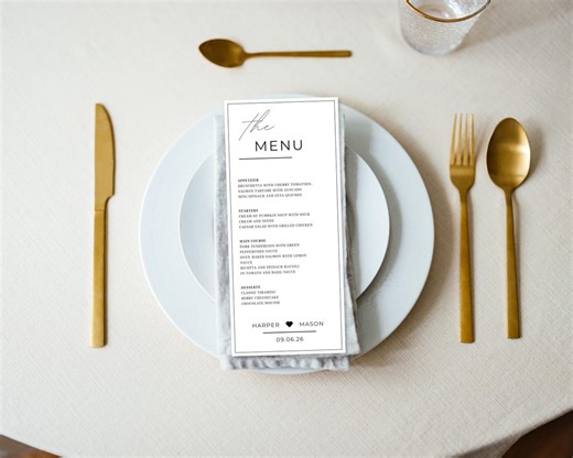 Elegant Wedding Menu Template, Minimalist Design (digital Download) - CANVA - Etsy
