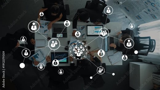Team Collaboration in a Modern Office with Digital Networking Symbols Representing Connectivity and Communication Among Colleagues Gluon.