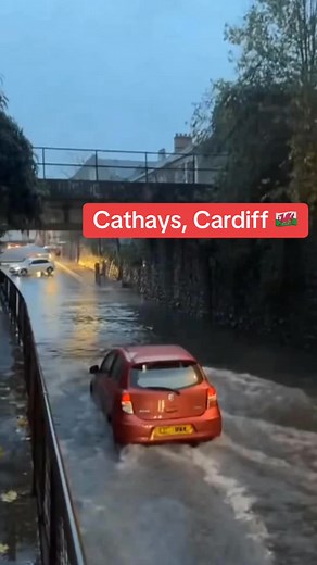Floods in wales . Cathays in Cardiff is submerged in certain areas . Stay safe! | Tom Jones Wales