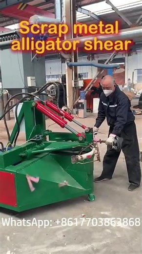 Scrap Metal Alligator Shear Cutting Old Bicycles contact: