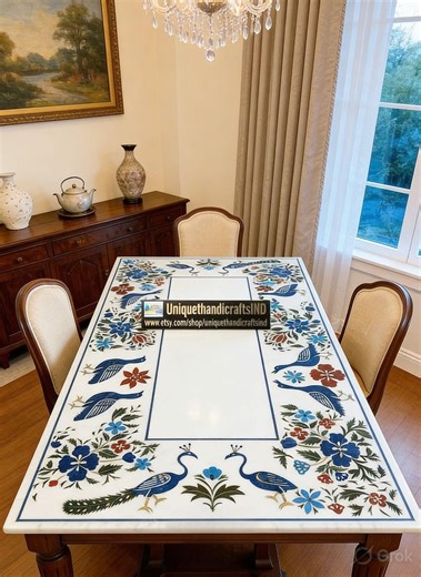 Handmade Marble Inlay Table Top – Peacock Floral Pietra Dura Furniture - Etsy