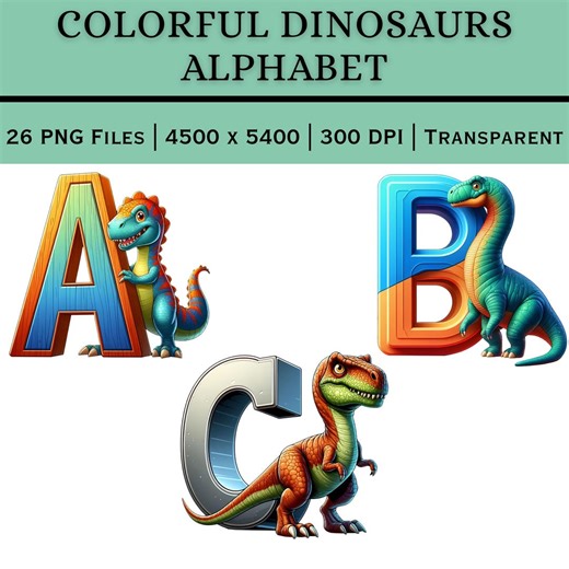Colorful Dinosaur Alphabet PNG A to Z | Dino Letter Set for Kids Crafts Learning Activities - Etsy
