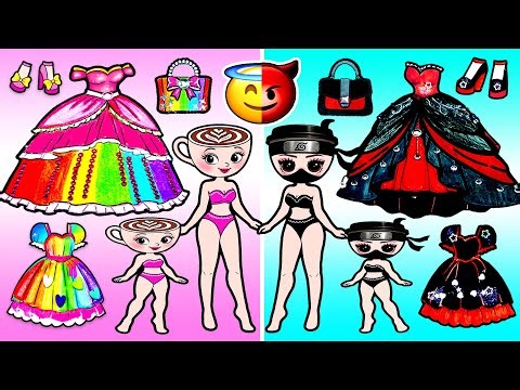 BALELRINA CAPPUCCINA Angel vs Villain 🌈 Mother & Daughter Barbie Dress Up | DIY Arts & Paper Crafts