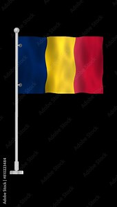 Flag waving in the wind, World Stick Flag, National flag waving on screen, flag waving, Seamless 3D render animation. Chroma key. Slow motion loop. 4K