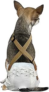 Paw Inspired Dog Diaper Suspenders with Velcro Fasteners | Stretchy Adjustable Suspenders for Female and Male Disposable and Washable Diapers | Fits Small, Medium and Large Size Pets (XS/S, Brown)