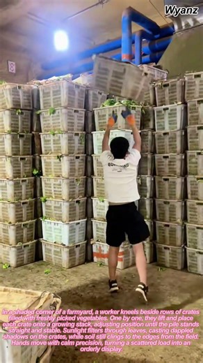 farm work vlog | stacking crates of vegetables neatly on ground
