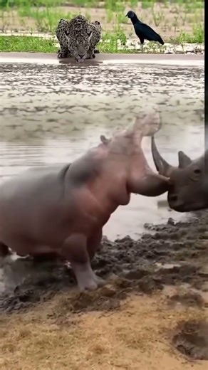 "Rhino vs Hippo: Brutal Clash" #ClashOfGiants#WildBattle#AnimalFight#EpicFight #fyp #animalfight
