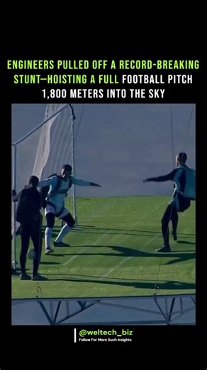 Wealth Health Tech on Instagram: "The wildest engineering stunt ever attempted in football just took the game off the planet 🌍🚀 Engineers built a fully stabilized pitch 1,800 meters in the sky — a floating field that had to stay perfectly level while players sprinted, cut, and hammered shots like it was normal turf. No wobble. No tilt. No margin for error. The entire platform hung from a mesh of ultra-tensioned cables connected to a massive hot-air balloon system. Every cable reacted in real t