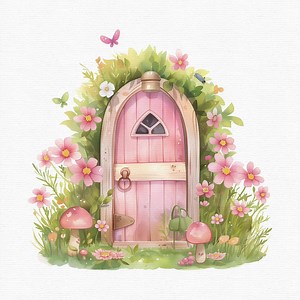 Fairy Door Clipart, Fairy Garden Clipart, 8 Png Files With Transparent Background, Pink Mushroom, Floral - Etsy