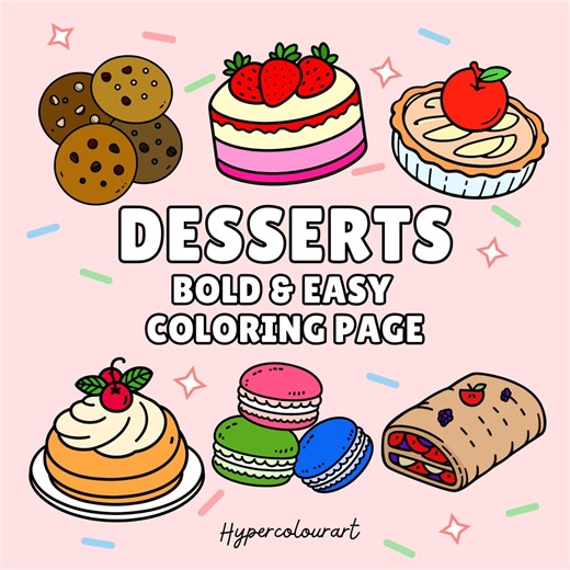 Dessert Coloring Pages for Kids & Adults: 40 Bold and Easy Color Pages, Relaxing Printable Coloring, Dessert Printout, Easy-to-color - Etsy