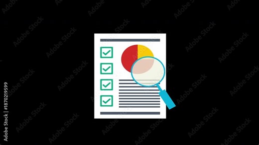 Magnifying Glass on Report with Pie Chart Analytics Audit Icon Concept Animation with Alpha Channel