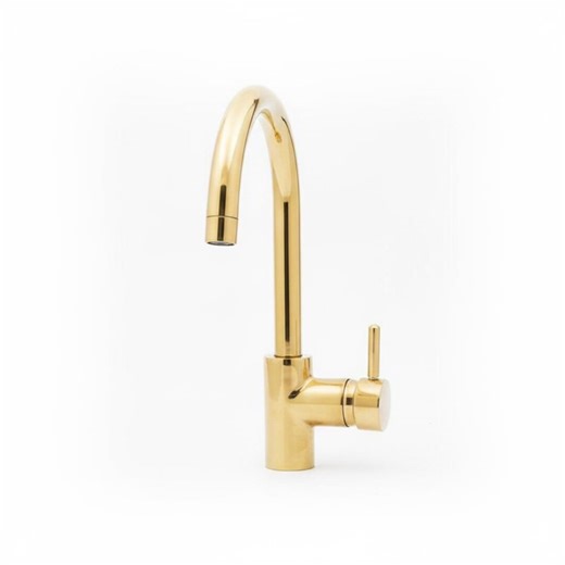 Modern Gold Kitchen Faucet, Polished Brass Gooseneck Sink Tap, Single Handle Bar Mixer Tap, Luxury Swan Neck Faucet, Minimalist Fixture - Etsy