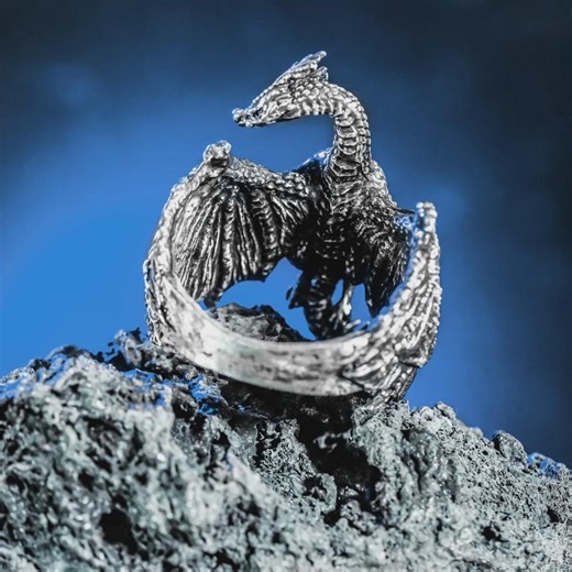 PREMIUM Ancient Wyvern Sovereign Ring - Handcrafted 950 Sterling Silver Dragon Band - Mythical Beast Jewelry - Dark Fantasy Gift for Men - Etsy UK