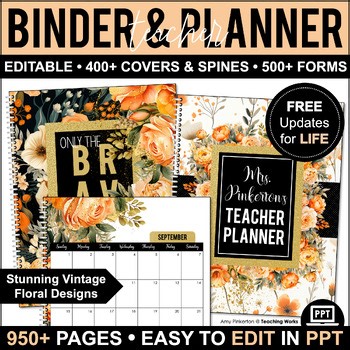 Printable Editable Teacher Planner Covers Teacher Binder Calendar 2026-2027