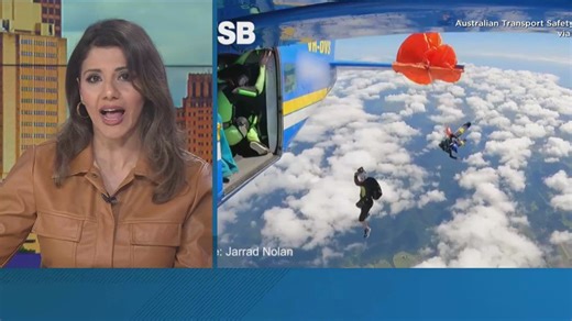 Australian skydiver's parachute gets stuck on plane