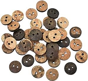 Embroiderymaterial Coconut Shell 2 Holes Round Buttons for Sewing, Craft and Embroidery (72 Pieces, 1CM)
