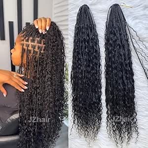 Human Hair Crochet Boho Box Braids With Human Hair Synthetic Hair For Braiding 14-30 Inch Pre-Looped Box Braids With Curly Ends Natural Color 3Packs/120Strands 18 Inch