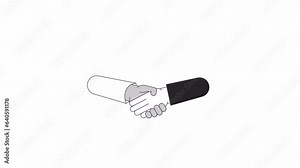 Networking shaking hands bw outline 2D character hands animation. Negotiating handshake diverse monochrome linear cartoon 4K video. Greeting animated people body parts isolated on white background Stock Video
