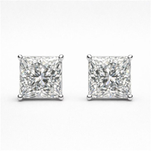2 CT Princess Cut Diamond Stud Earrings PT950 Platinum - Etsy