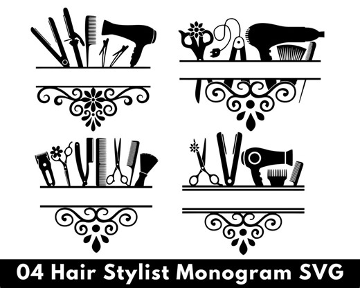 Hair Stylist Split-frame Monogram SVG, Hairdresser Tools SVG, Salon Tools Style SVG, Blow Dryer Svg, Silhouette Cricut Files for Svg,png,dxf - Etsy