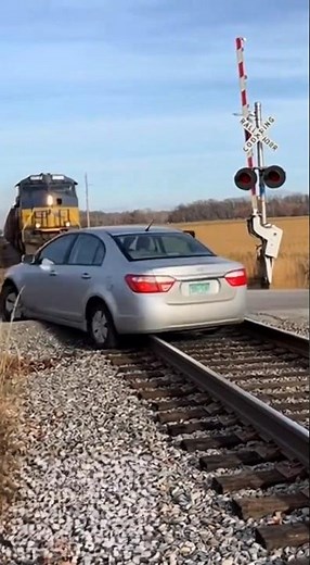 Train Hits Car on Track — Driver Escapes DEATH by Inches! 😱🚆#accident #train #car #railway