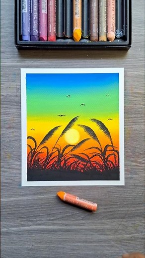 🌅 Sunset Landscape Drawing with Oil Pastels | Easy & Beautiful Art