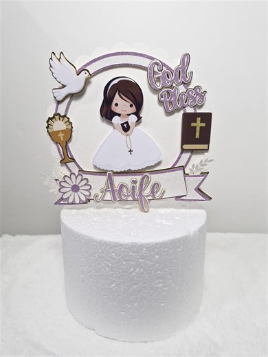 Personalised First Communion Cake Topper | Custom Name Holy Communion Cake Decoration | Cross Cake Topper - Etsy