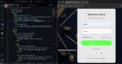 9.1K views · 155 reactions | Coding a mind-blowing Login Form with HTML CSS & JAVASCRIPT ✨‍ #jamesCodeLab | James Code Lab | Facebook