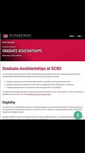 St. Cloud State University (SCSU) offers more than 200 graduate assistantship positions each year for both Master's and Ph.D. students. These assistantships provide financial support for graduate studies in the USA. Here's a detailed breakdown of the information provided: Key Details: * Application Process: The deadline is rolling, so it's best to apply early through your specific academic department. * Slots Available: Over 200 positions are offered annually. * Family: Students can bring their 