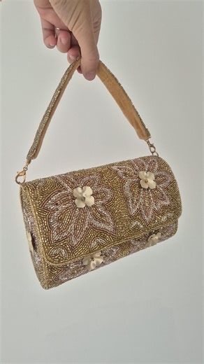 Handbag Flower Embellished Beaded Bag Gold - Etsy