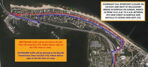 Full I-64 closure scheduled in Norfolk for sign installation