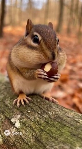 Cozy Autumn Snack 🍂Chipmunk enjoys an acorn