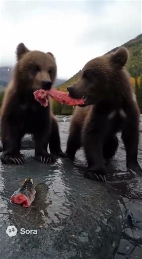 Bear Cubs’ Epic Fish Fight: Dramatic Slow-Motion Brawl with Music