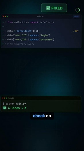 Python's defaultdict eliminates KeyError forever 🔥
