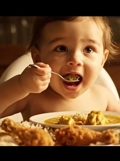 Cute Baby Eating Chicken Curry & Biryani With Spoon 🍗 | Baby Mukbang ASMR