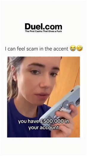 ~ Sarcasm on Instagram: "The video features a woman who is acting out a phone conversation, switching between two characters: a scammer with a distinguishable accent and a potential victim who is intentionally difficult. The Scam: The scammer calls the woman, claiming she has £500,000 in her Coinbase account and that she only needs to provide her card number and details to release the funds. The on-screen text overlays, "I can feel scam in the accent 😂🤣," immediately sets the tone. The "Victim