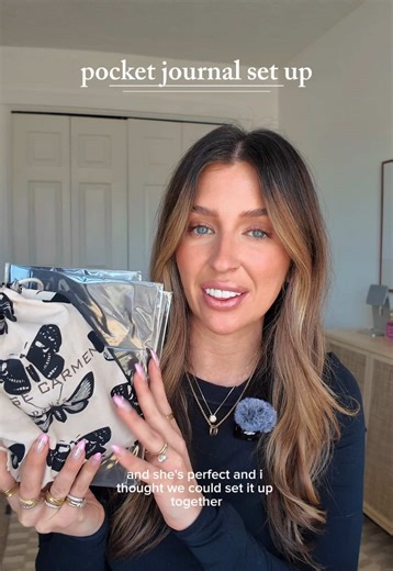 Let’s do a little pocket journal set up with the @louisecarmen_paris Ernest😍 This is the Prune color with the Amarento portfolio. I am going to use this as my brain dumps and creative notebook. She is perfect! @Esterbrook Pen Tok #journaltok #louisecarmen #traveljournal #pocketjournal #journalinspo