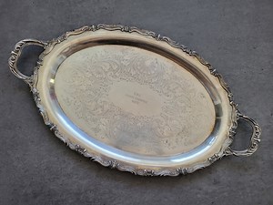 Vintage Oval Serving Tray - Ornate Silver Plated Tray With Handles, Silverplated Tray, Ornate Engraved Platter - Etsy
