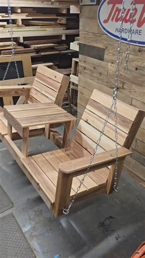The Back 40 Craftsman | Diy 2 seat bench with middle table swing #woodworking #woodworkingproject #woodworkingideas #woodworker #diy #diywoodwork #woodworkings... | Instagram