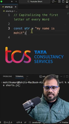 Capitalize First Letter of Each Word – JavaScript Interview Question Learn how to transform a sentence using split(), map(), and join() — simple, clean, interview-ready logic. Follow for daily JS interview shorts 💡 #javascript #jsinterview #codingreels #dsa #mohitdecodes | MohitDecodes