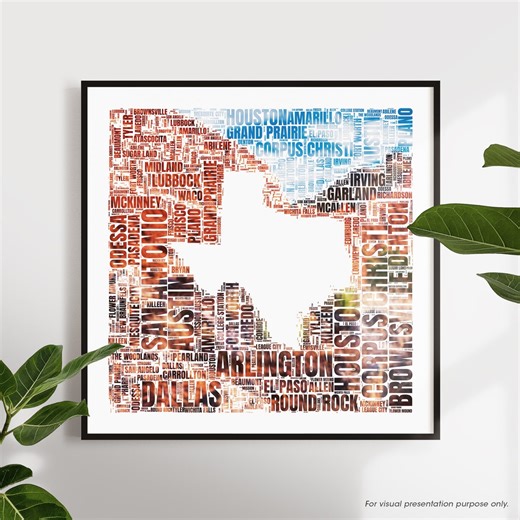 Texas Map Word Art Print | Houston, Dallas, Austin (digital Download) - Etsy UK