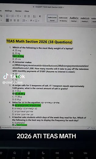 2026 ATI TEAS MATH QUESTION