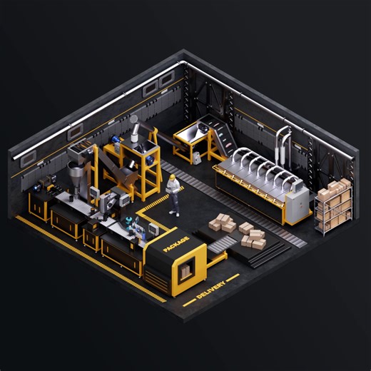 Factory in 3D Isometric Style. Loop Animation.