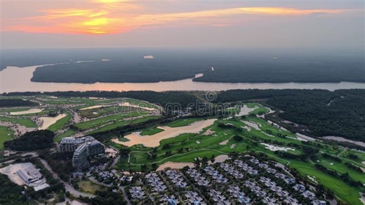 Aerial Drone Sunset Over Forest City Golf Resort Stock Footage - Video of architecture, resort: 452996680