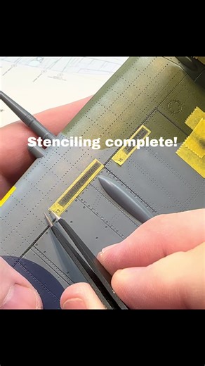 Stenciling done on the @Airfix Spitfire. The 1ManArmy stencils are great and take the same amount of time or less than decals. Outside of the cockpit, there will only be 4 decals on this build. #spitfire #modelairplane #aircraftmodel #scalemodel #scalemodelling