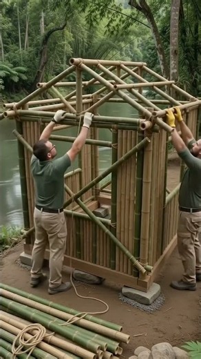 Riverside Bamboo Restaurant 🌿🍽️ | Full Build #shorts