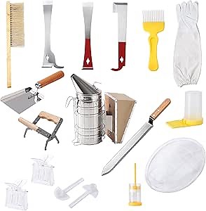 Beekeeping Supplies 17 Pcs Beekeeping Tools Kit, Deluxe Bee Keeping Starter Kit, Bee Smoker for Beekeeping, Necessary Beekeeping Tools Kit for Beekeepers